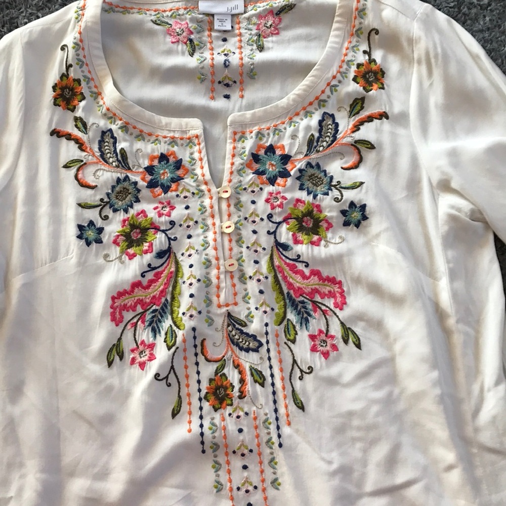 J. Jill White Embroidered Floral Cotton Tunic - Picture 2 of 8